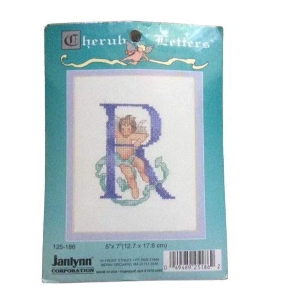 Vintage Cherub Angel Letter 'R' Cross Stitch Kit by Janlynn Sealed 5" x 7"